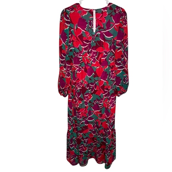 Bar III Red Green Floral Maxi Dress Size Medium Tiered Cottagecore Colorful - Picture 2 of 9